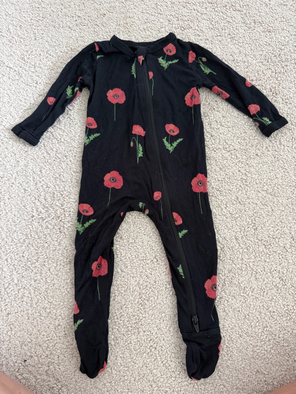 Kyte BABY Black Footed One-Piece with Red Poppy Print
